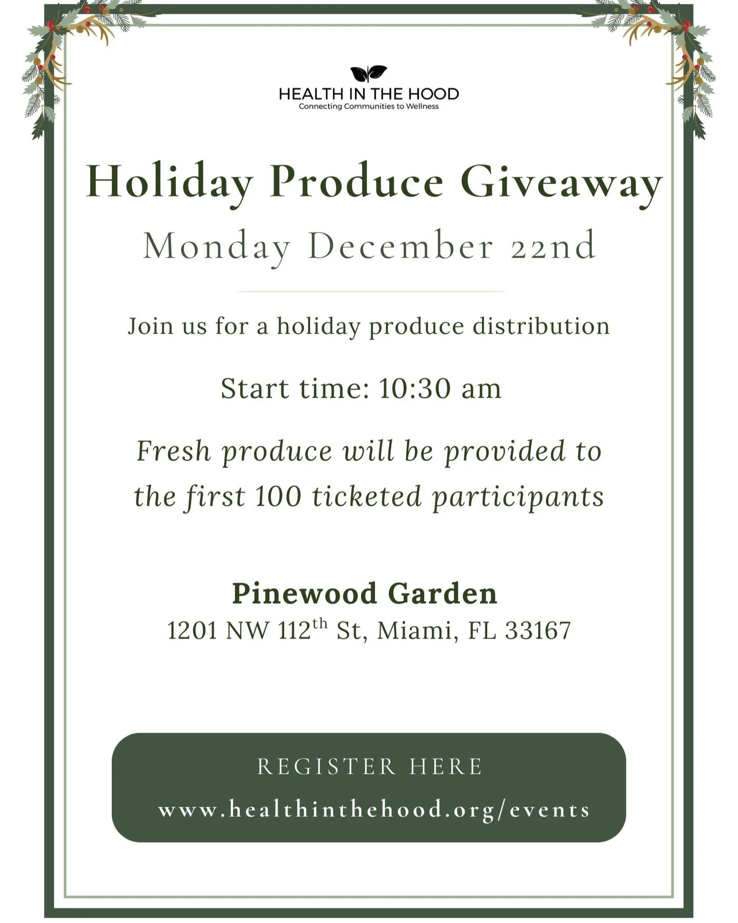 We&rsquo;re closing out 2025 with our final Holiday Produce Giveaway and are looking for volunteers to support our last distribution of the year. 

Volunteers will help with setup and produce distribution as we share fresh produce with families ahead