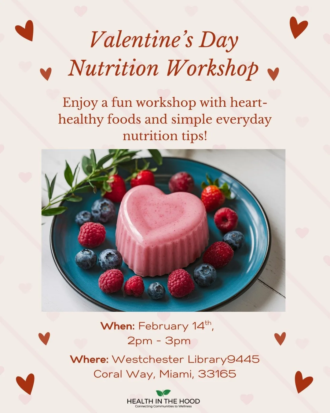 ❤️ Celebrate Valentine&rsquo;s Day with a fresh twist with Health in the Hood!

Join us February 14 for a nutrition workshop with our licensed dietitian, featuring a red-themed menu with foods like berries, red peppers, tomatoes, and more. Learn how 