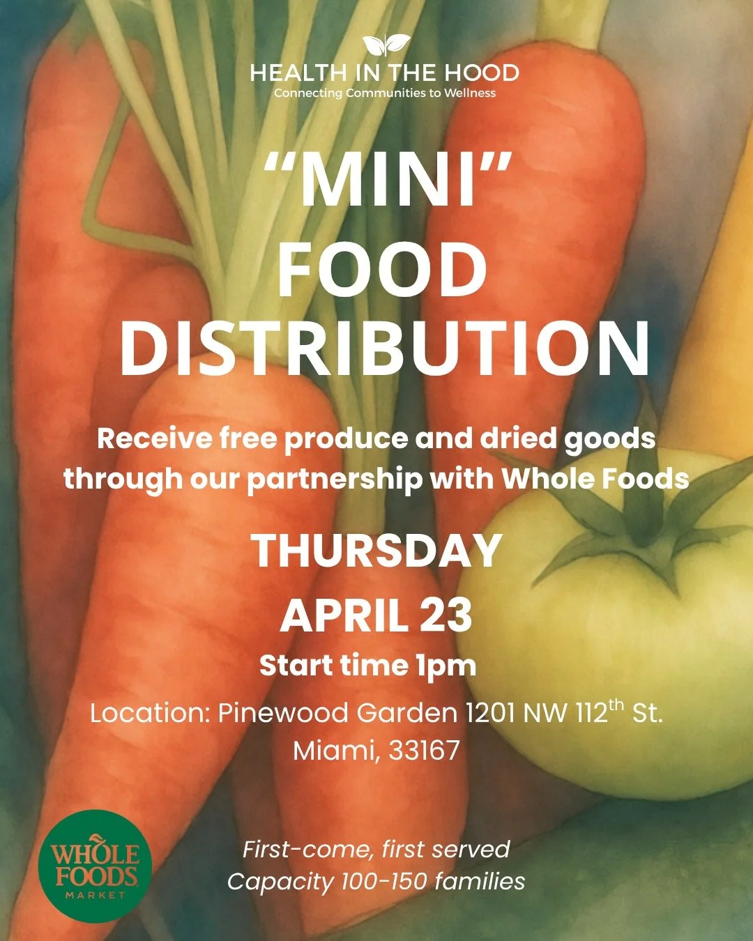 🚨 FREE Food Distribution this Thursday 4/23 @ 1 PM! Sponsored by @wholefoods 🌿 First come, first served. 📍 Pinewood Garden, Miami. Link in bio! 
#foodaccess #fooddistribution #miamidade #nonprofit