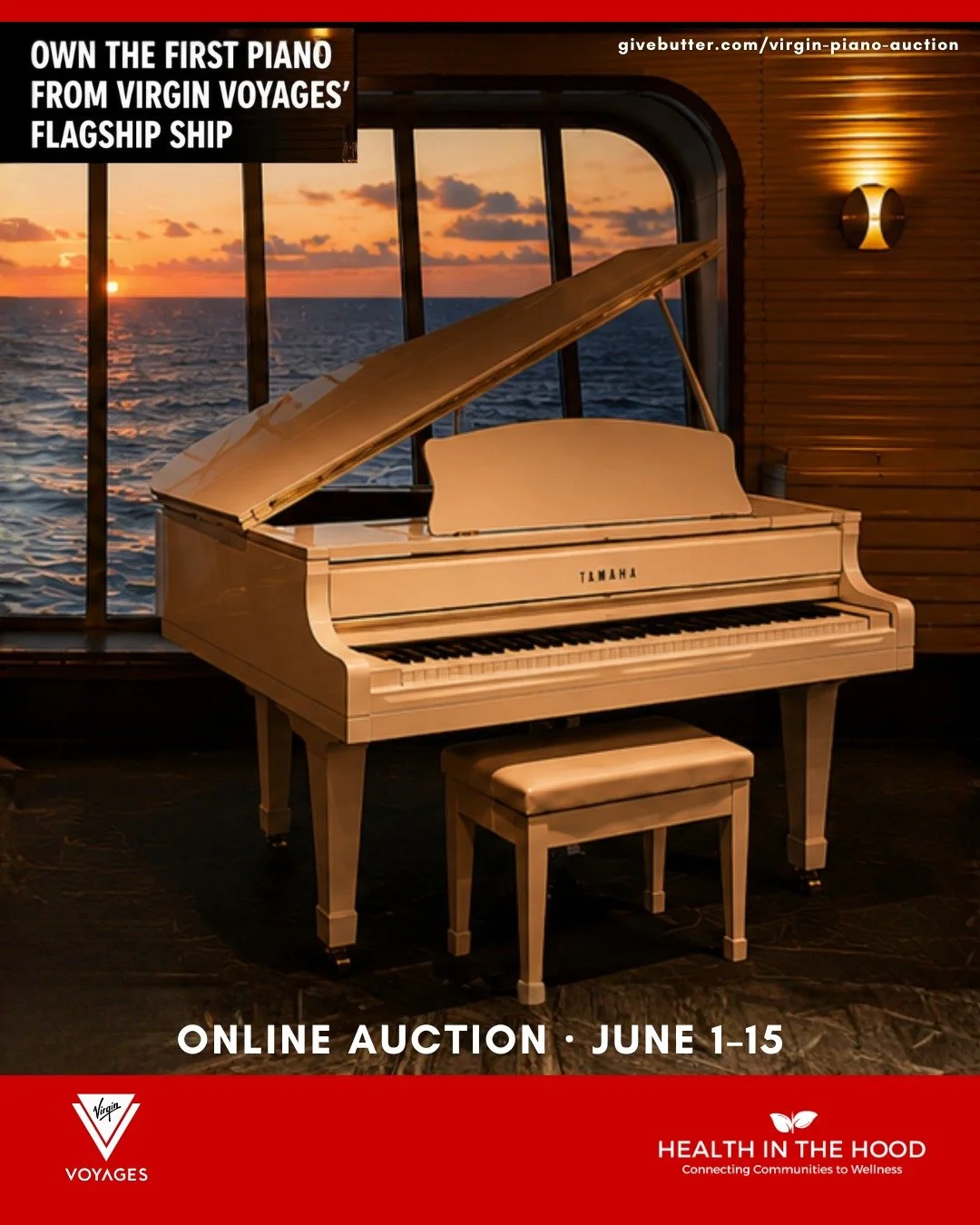 🎹 AUCTION IS NOW LIVE! Own the first piano from Virgin Voyages' Scarlet Lady. Bid now &darr;
givebutter.com/c/virgin-piano-auction

This Yamaha baby grand is now yours to own, donated to support Health in the Hood's food access &amp; wellness progra