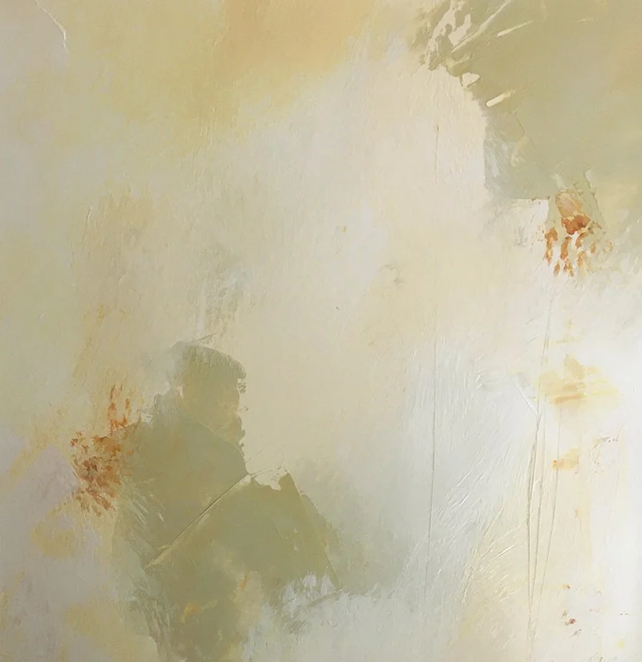 Abstract painting with vream, orange and olive tones