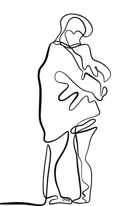Disegno di una coppia di persone abbracciate, stile line art