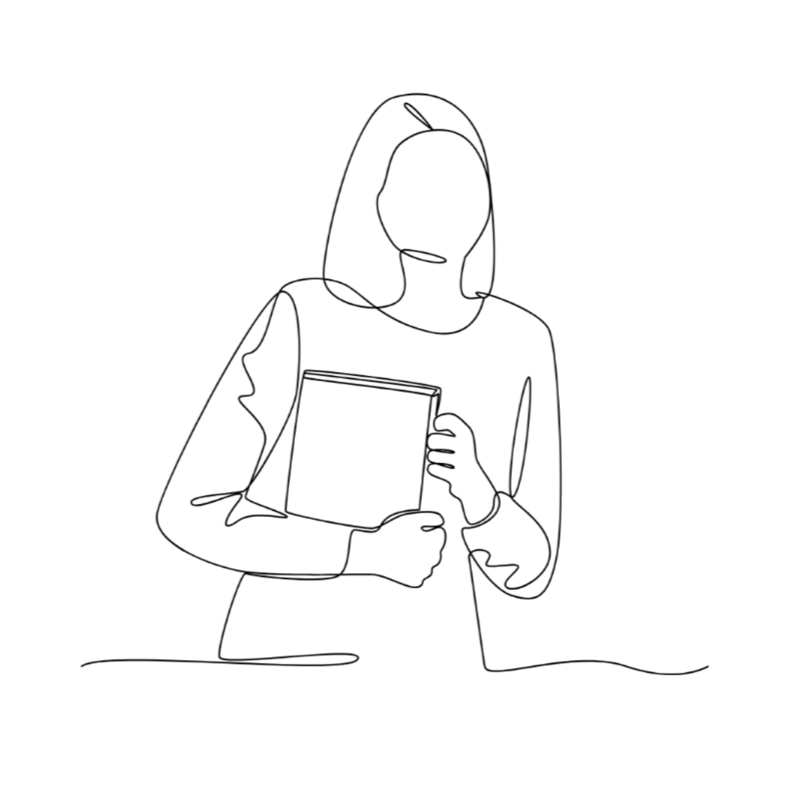 Figura stilizzata di una donna con le braccia incrociate, senza dettagli facciali, in stile minimalista