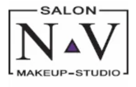 Logo for Salon N V Makeup Studio with black text and a purple triangle inside the letter A