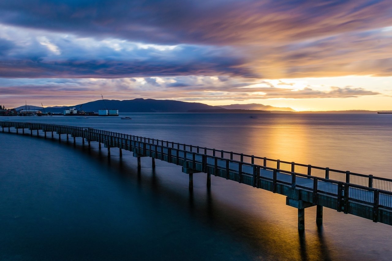 Taylor Dock at Boulevard Park in Bellingham at sunrise, symbolizing peaceful resolutions by Bruner Anderson Family Law.