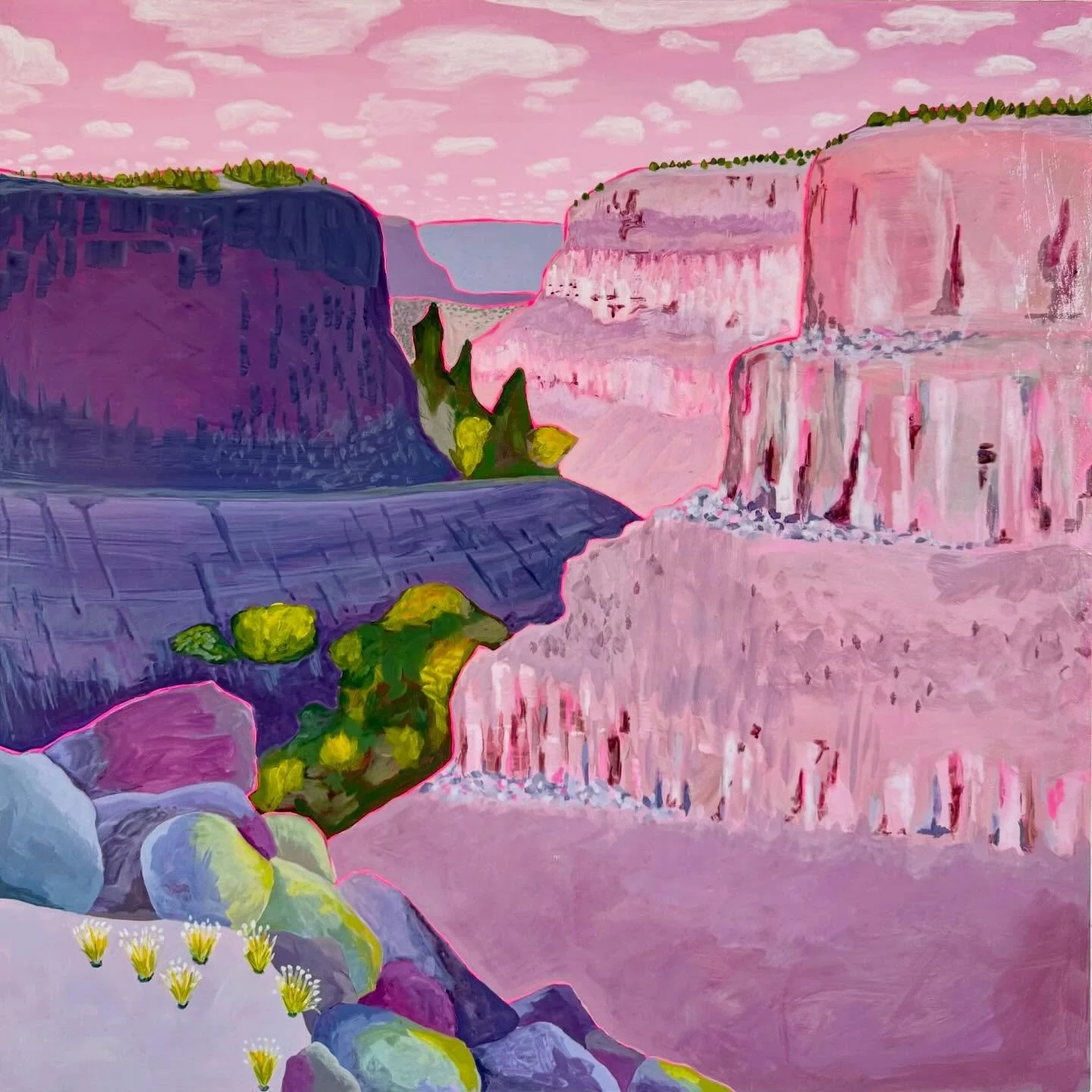 This painting, &ldquo;Minding the Edges&rdquo; (20&rdquo; x 20&rdquo; acrylic on cradled wood panel), is headed to its new home.  The piece captures a view from the Rift Valley Slide Trail on the Rio Pueblo Gorge, near where the Rio Pueblo meets the 