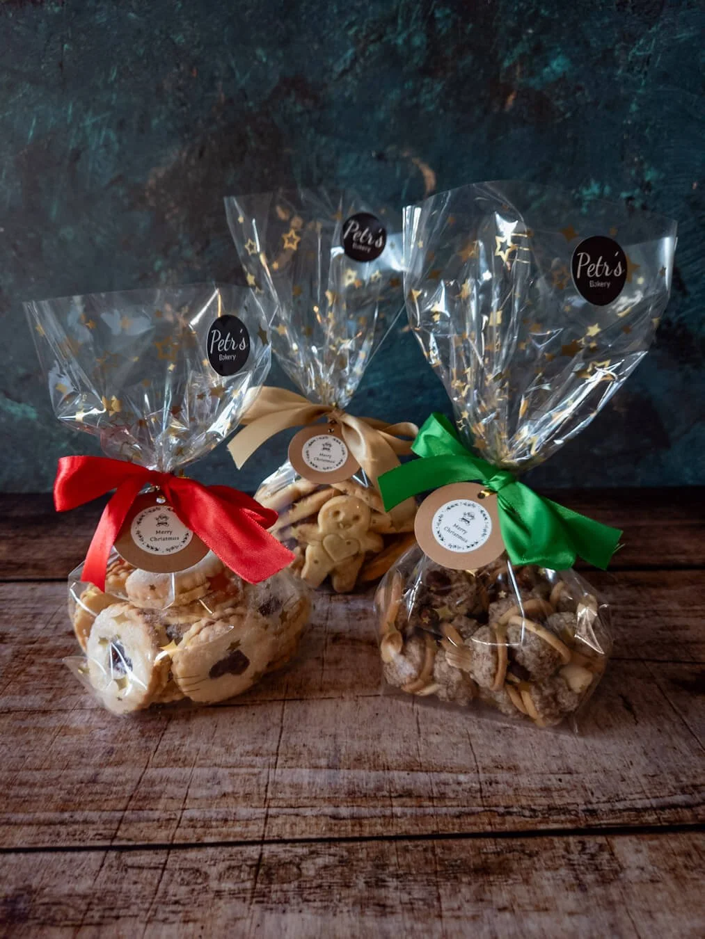 Selection of various Christmas Cookies wrapped in a decorated gift sack, handmade for order