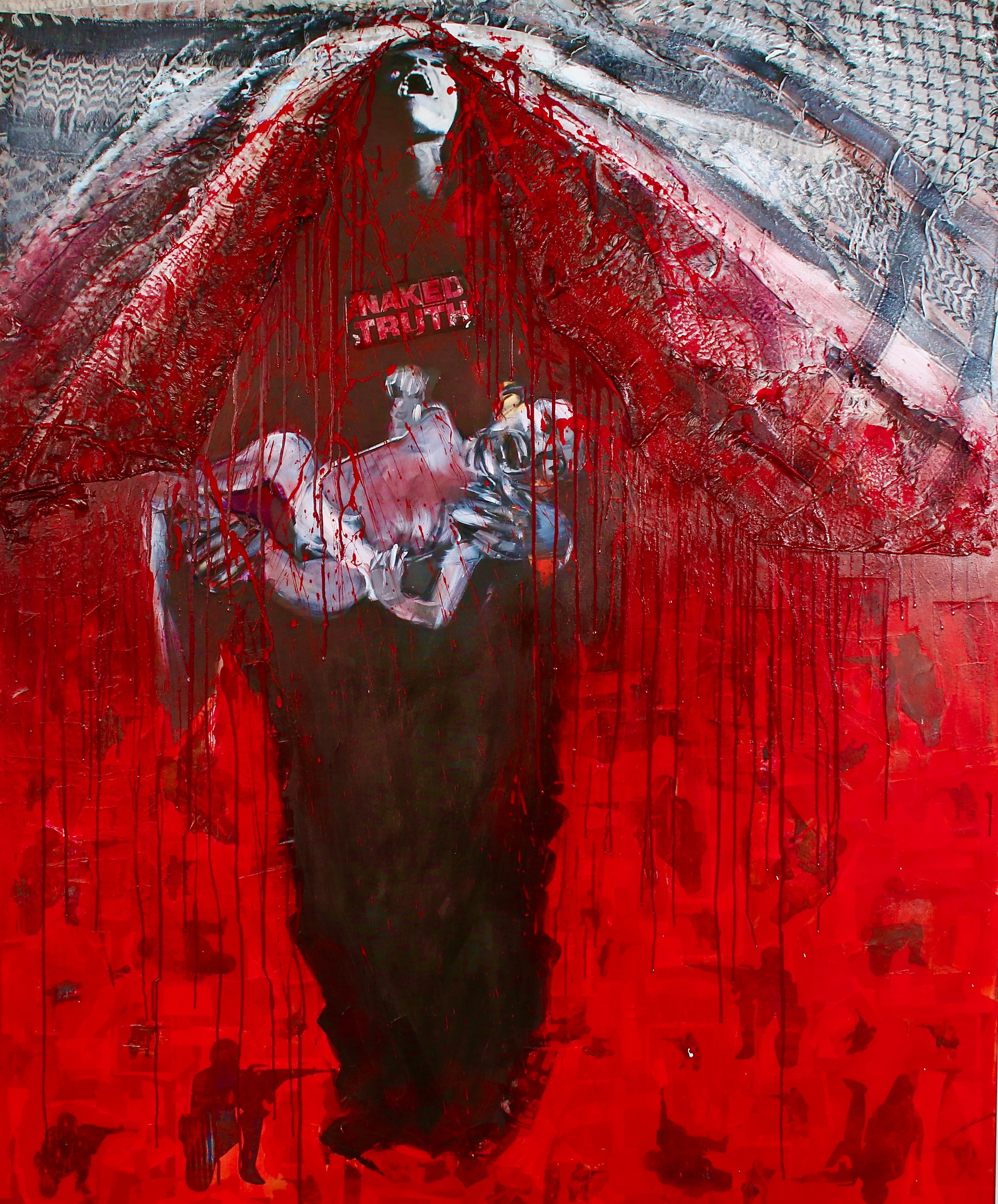  
 Ephraim Urevbu  
 
  While Gaza Bleeds- Silence  , 2026 
Acrylic mixed media on canvas 
84 x 66 in (213 x 168 cm) 
 