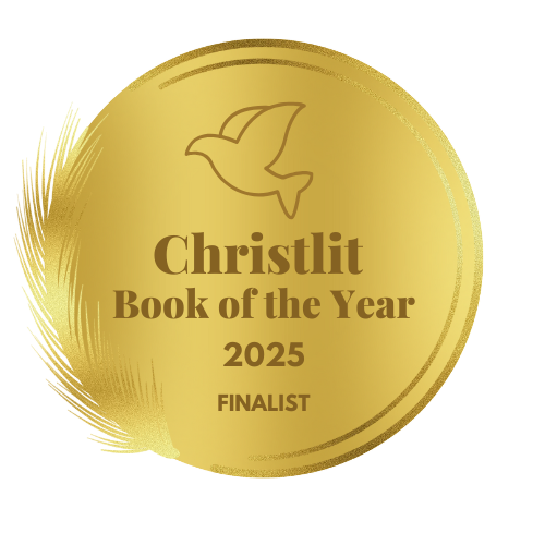 Gold medal or award badge with a bird silhouette at the top, text reading 'Christlit Book of the Year 2025 FINALIST'.