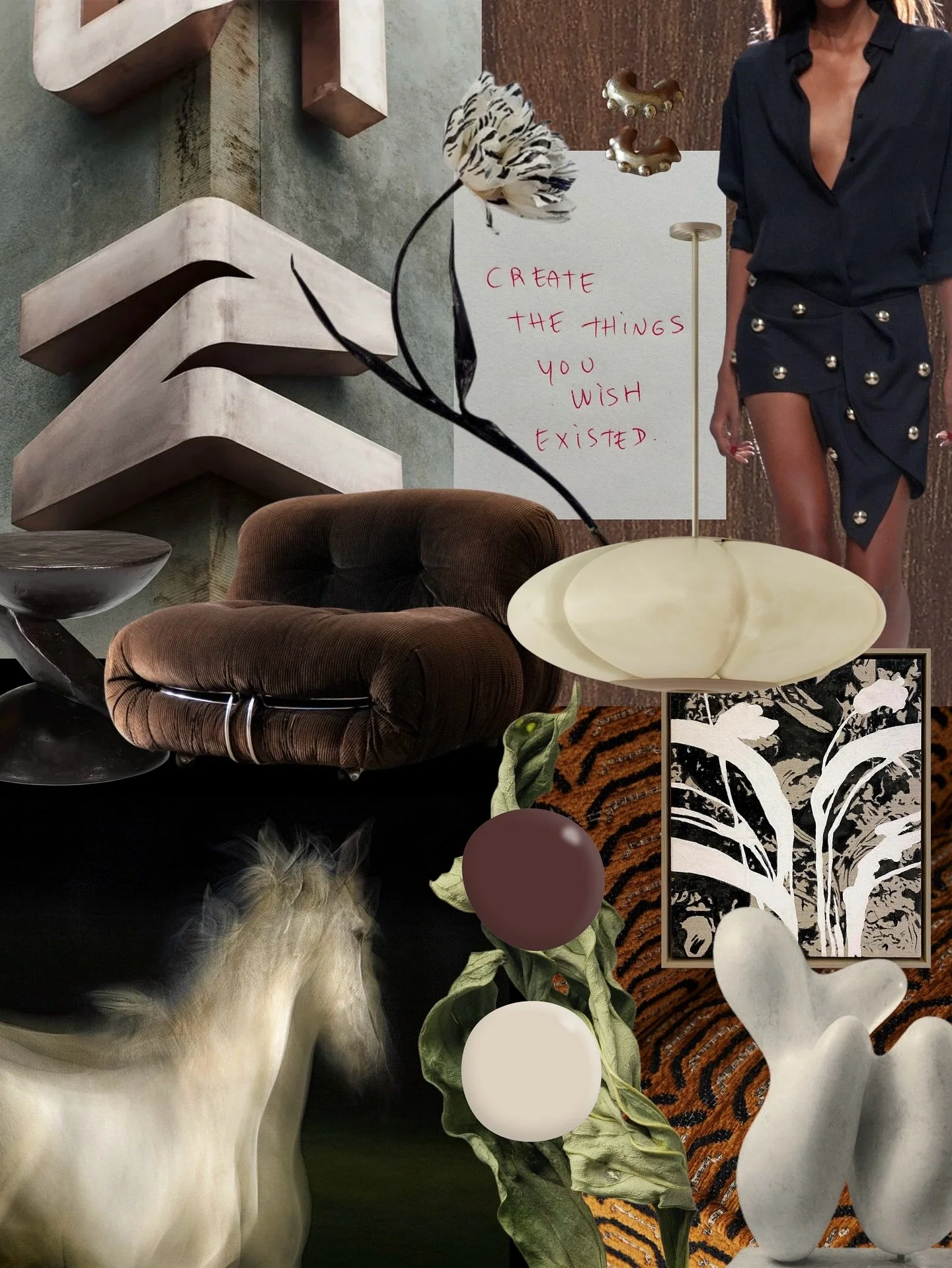 Moodboard mashup:
&bull; Fleur Pendant by @volkerhaug 
&bull; F28 side Table by Gene Summers, @1stdibs 
&bull; Soriana armchair by Afra &amp; Tobia Scarpa
&bull; Agori fabric from the L&rsquo;lliade range @nobilis_paris 
&bull; Sculpture by Alberto V