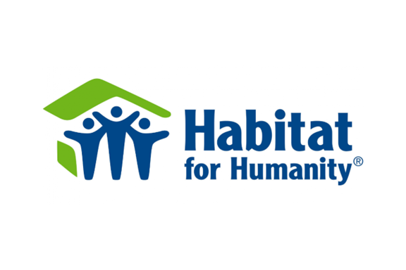 Habitat for Humanity logo with stylized house and three people figures.