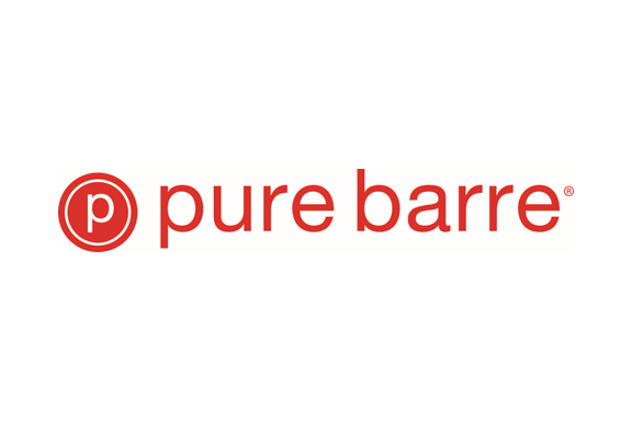 Pure Barre logo in red text with a circular emblem containing a lowercase 'p' on the left.