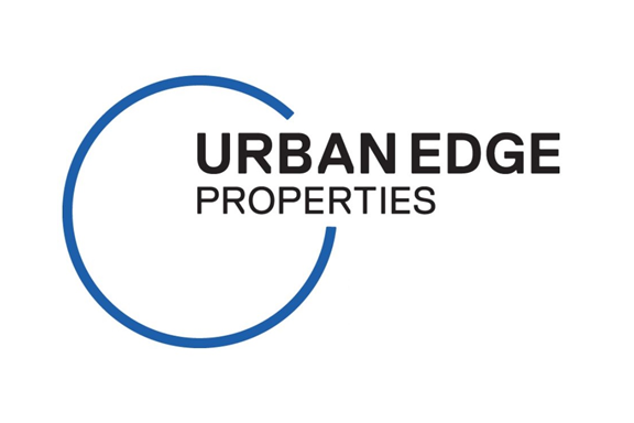 Logo for Urban Edge Properties featuring a blue incomplete circle and black text.