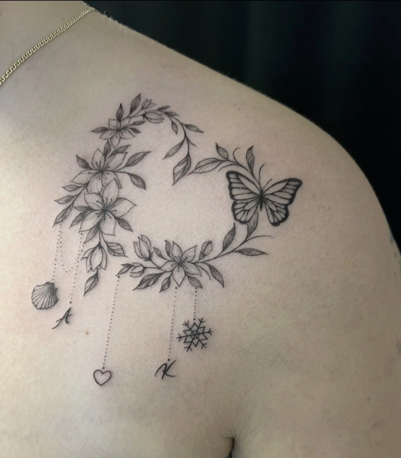 fine line heart butterfly tattoo