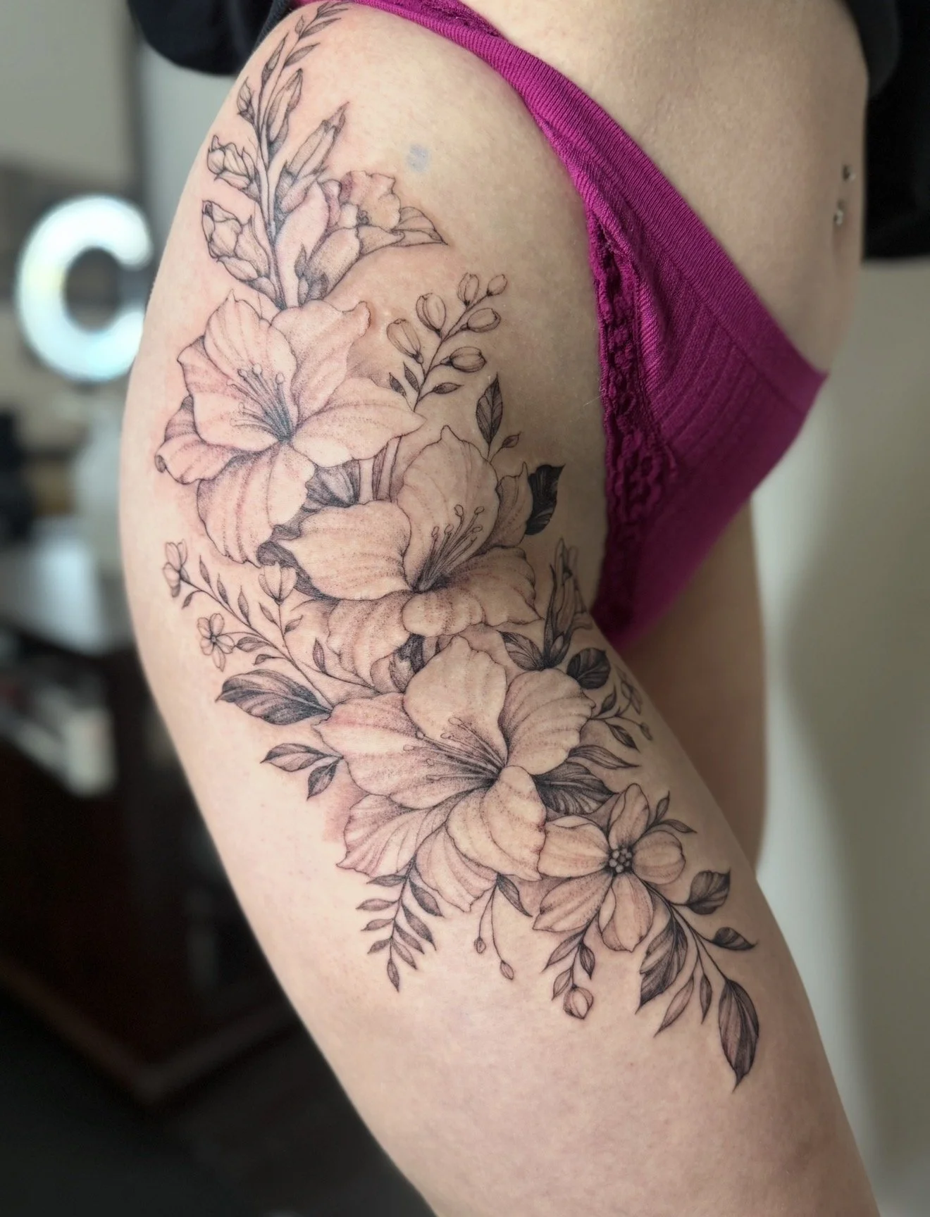 fine line flowers tattoo