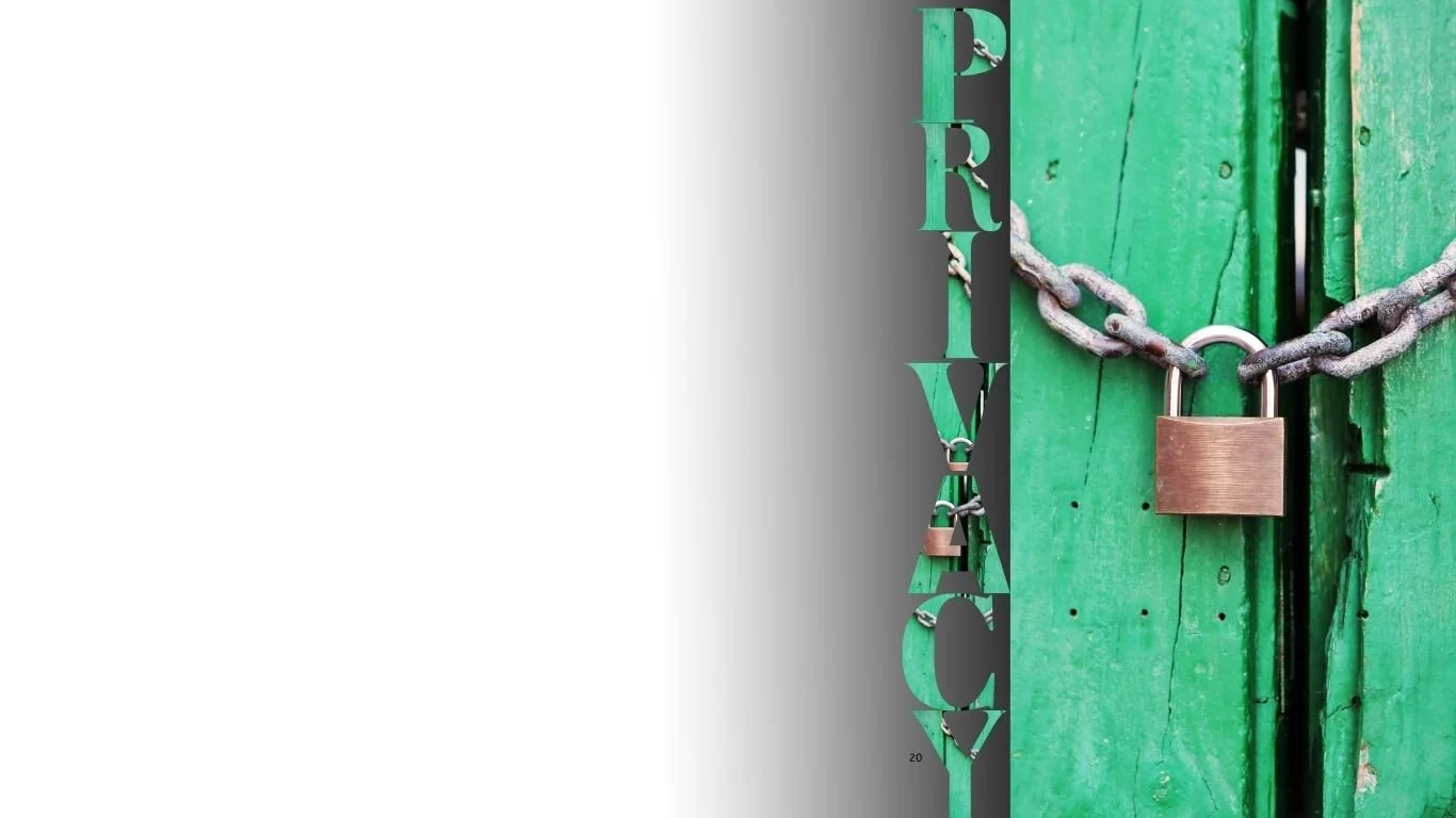 Stylized "Privacy" graphic featuring a locked green wooden door with a chain and padlock, symbolizing exclusivity, confidentiality, and secure transactions in luxury real estate.
