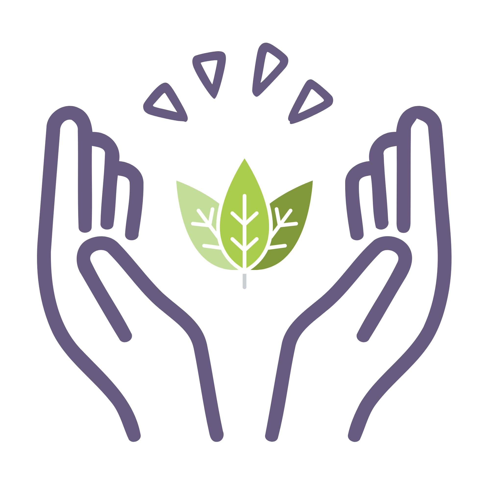 Illustration of two hands cupped around a green leaf with three sections, symbolizing protection or care for the environment.