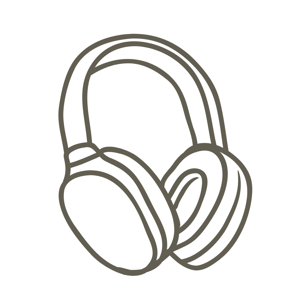 Outline of a pair of headphones on a black background.