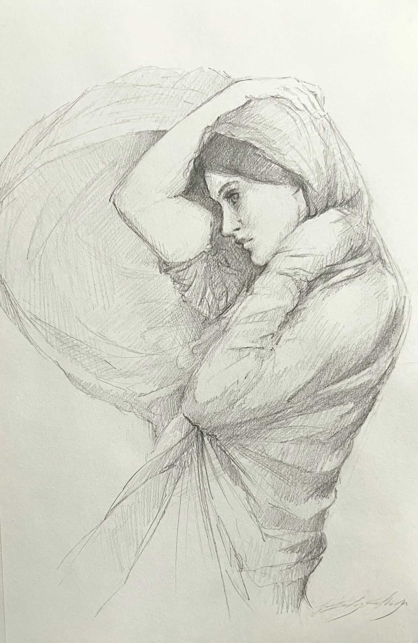 Master study of John W. Waterhouse's "Boreas" - 8x5