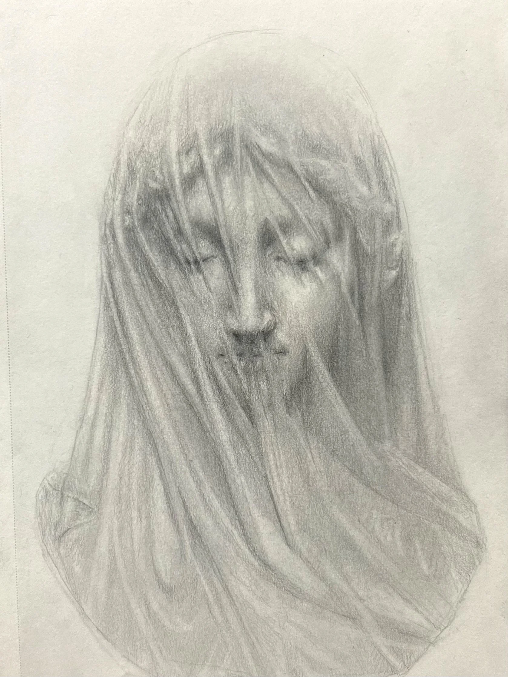 Master study of Giovanni Strazza's "The Veiled Virgin" - 8x5