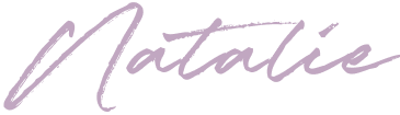 A signature-style text reading 'Natalie' in purple cursive.
