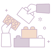 Hand holding a palette with paints, other hand holding a palette knife, surrounded by art supplies like paint tubes and brushes, on a dark background.