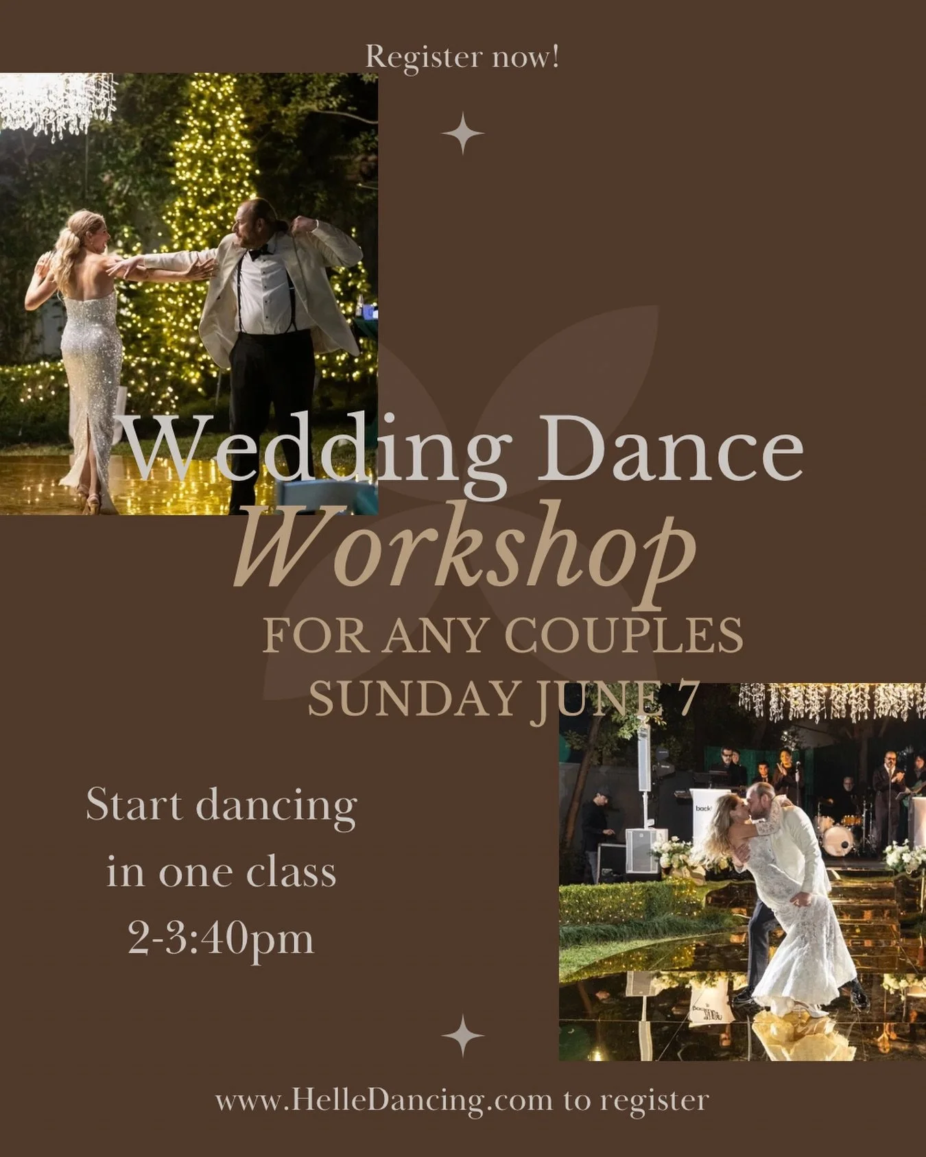 My workshop is open to any couple preparing for a wedding moment &mdash; fianc&eacute;s, fathers and daughters, mothers and sons, or anyone who wants to share a special dance on the big day. No prior dance experience needed, just a willingness to mov