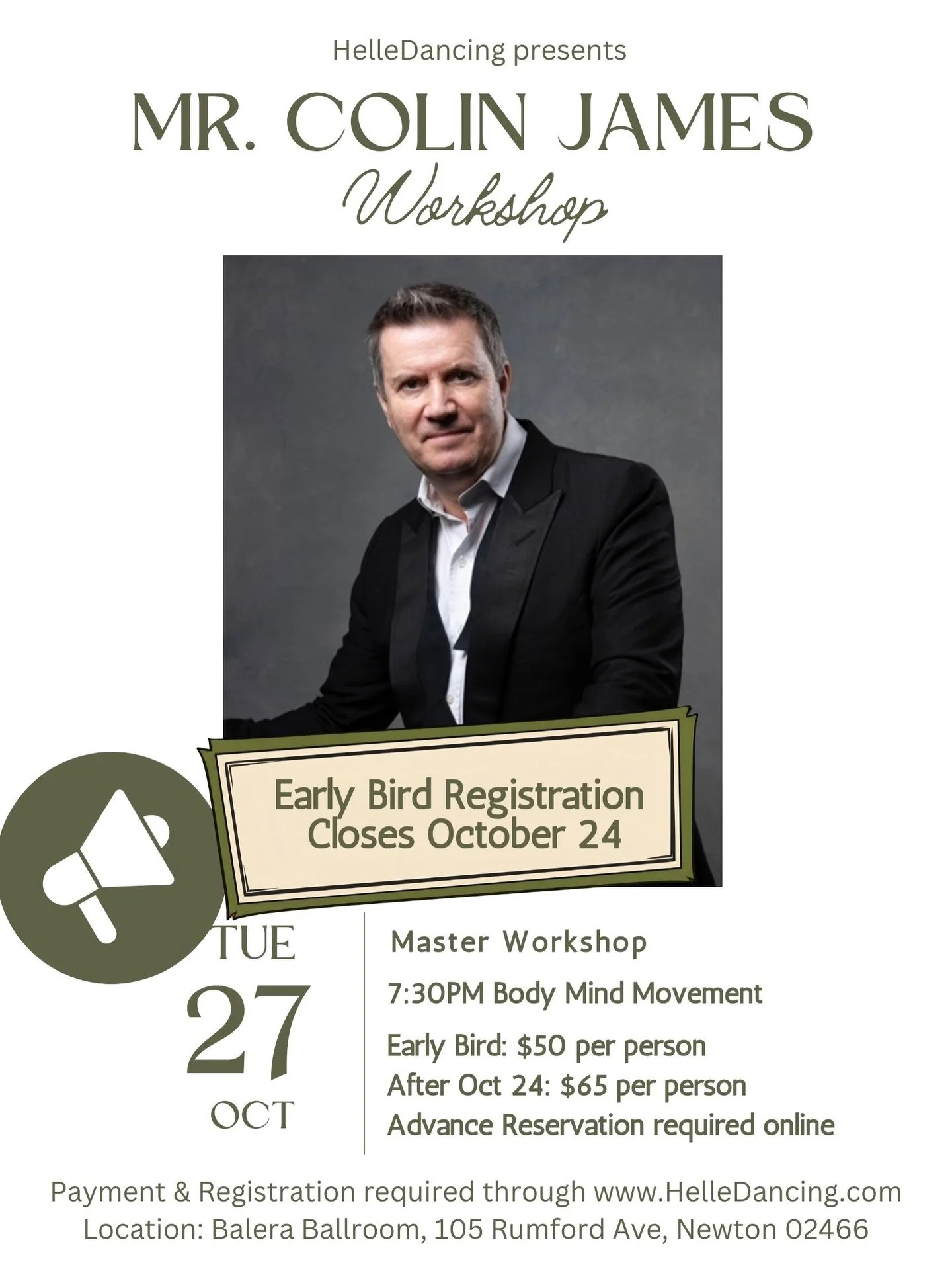 ⏳ Early Bird Pricing Ends October 24!
Join us in welcoming the legendary Colin James back to Boston for his Latin master workshop, Body, Mind, Movement.
✨ An Exceptional Opportunity to Learn from the Master! ✨
Reserve your place at the special rate (
