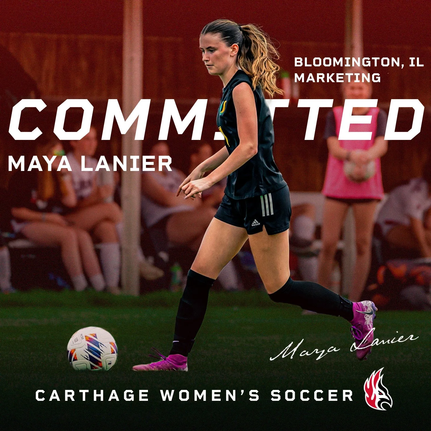 Prompt: Create a commitment post for an athlete at Carthage.