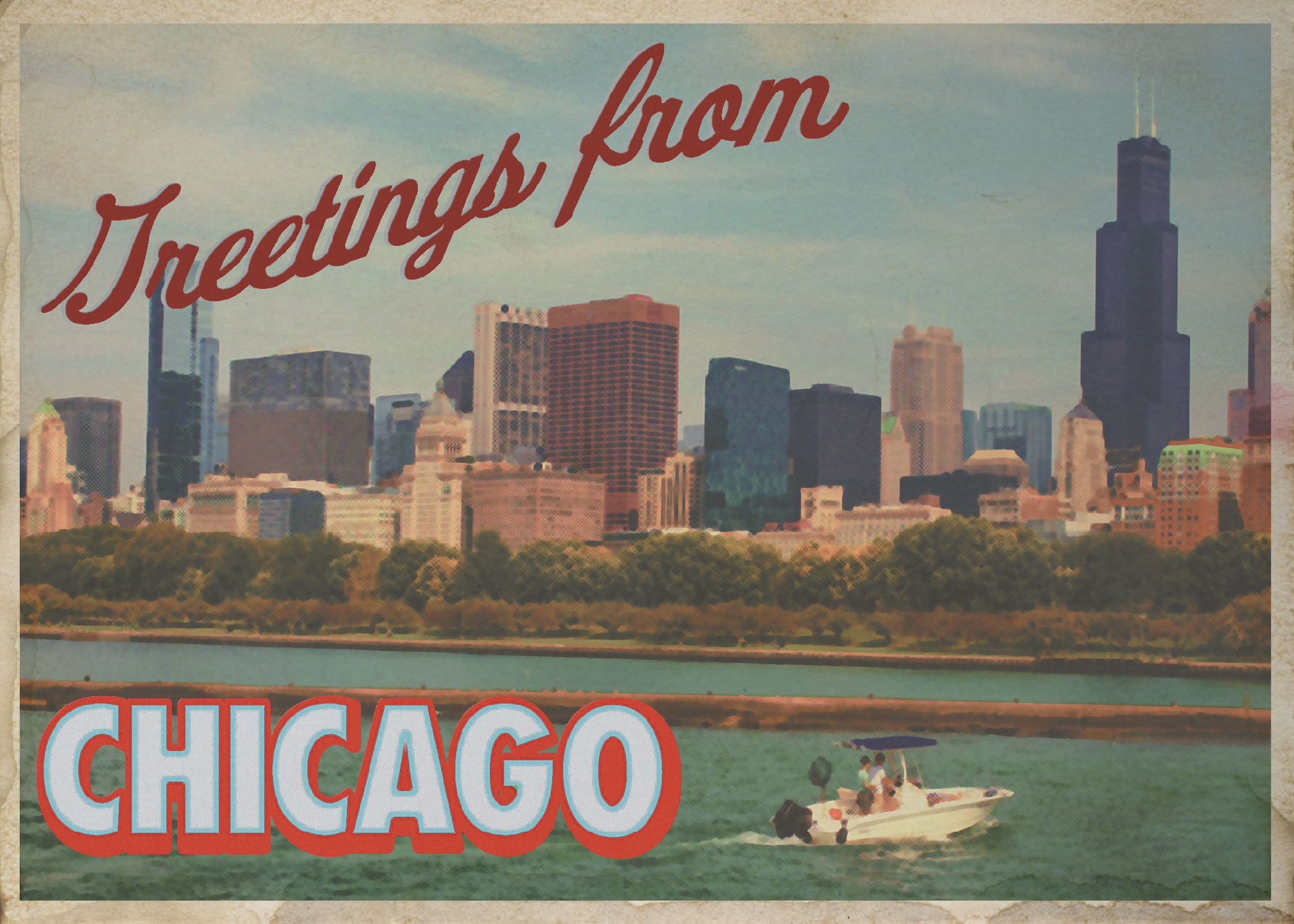 Prompt: Create a 1950's postcard for a city of my choice.