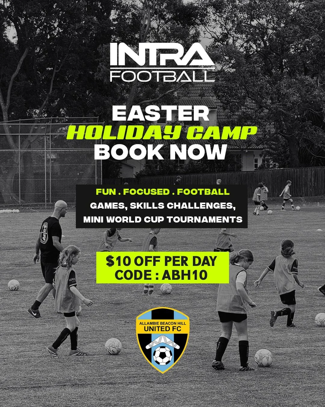 Easter Holiday Camp - Kicks Off Tomorrow 💜⚽️🖤
ABH x INTRA offer  a Fun, Festive, Football camp at our home - Beacon Hill Oval
Use code ABH10 for exclusive $10 OFF per day. 07th - 21st April...

BOOK NOW - Half day / Full Day -from 9am til 3pm 🙌

#