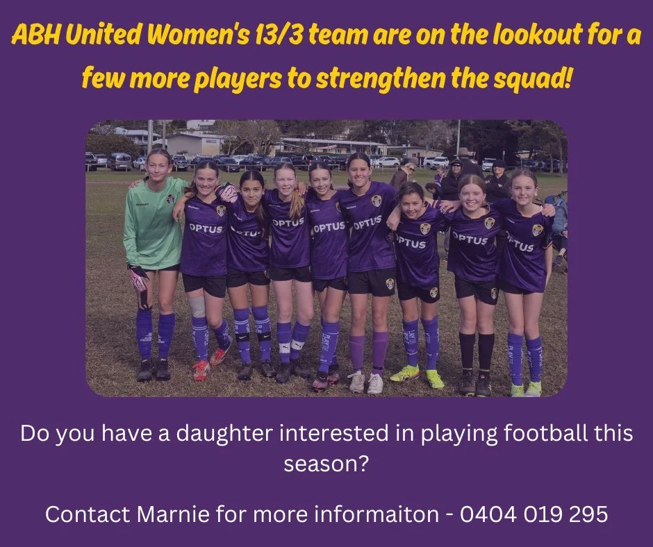 ABH United Women's 13/3 team are on the lookout for a few more players to strengthen the squad! ⚽💪

If you have a daughter with experience or has made the decision to get back into football, we would love to hear from you. Great team culture, suppor