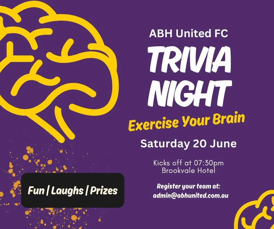 🧠🍕 3rd Annual ABH Senior Teams Trivia Night 🍻

Get your team together and lock in your table for a fantastic night of trivia, laughs, prizes and club fun!

📅 Saturday 20th June
📍 Brookvale Hotel
⏰ 7:30pm 
💰 $200 per table of 6

Your table inclu