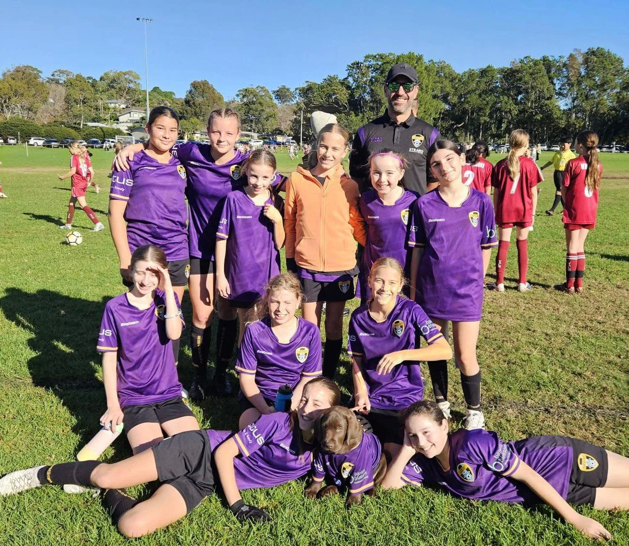 💜 W12/1 💜 with their team mascot &lsquo;Gruffalo&rsquo; (who will be applying for job of groundskeeper)

The girls had a fantastic game yesterday on a dry field at Millers. With the sun streaming down the girls showed terrific teamwork, bringing ho