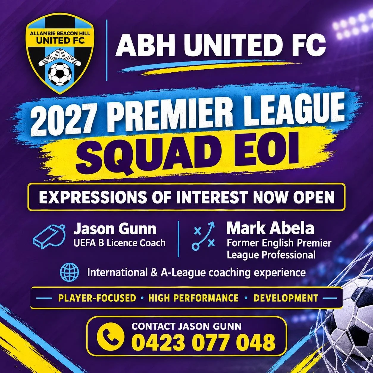 💜⚽ ABH UNITED FC &mdash; PREMIER LEAGUE SQUAD EOI ⚽💜

Expressions of Interest are now open for our 2027 Premier League squad!

Looking to challenge yourself at a higher level and be part of an ambitious, player-focused program?

Our Premier League 