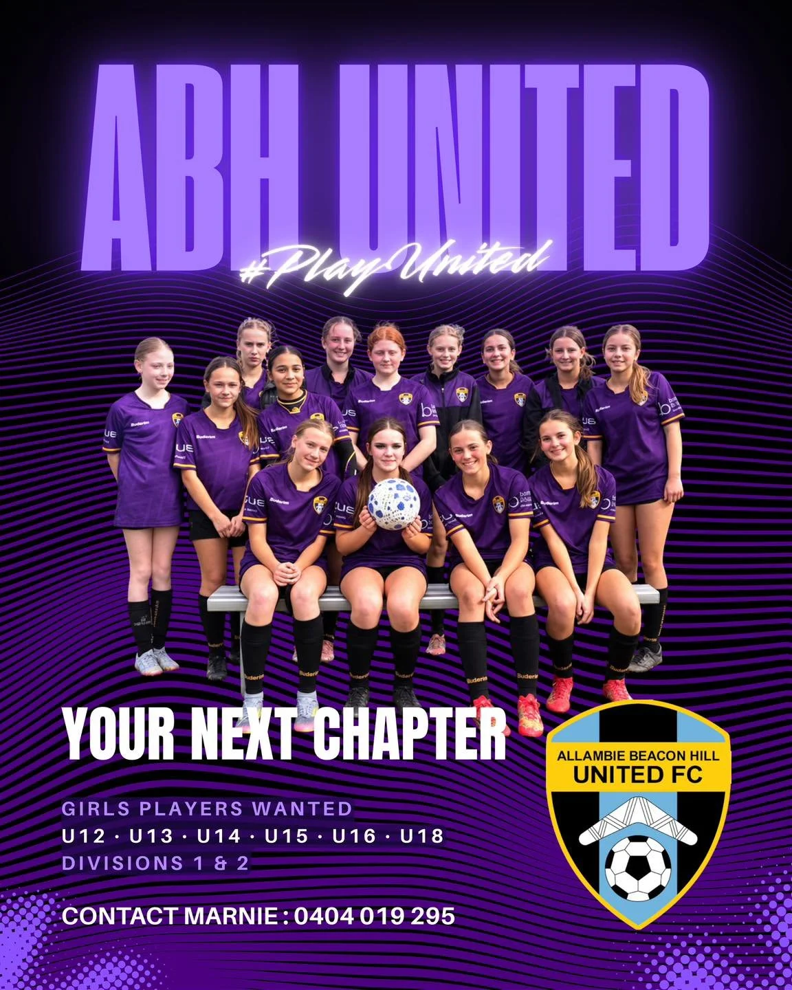 💜⚽ YOUR NEXT CHAPTER STARTS HERE! ⚽💜

Girls, are you ready to take your football to the next level? 🔥

ABH United FC is looking for girls to join our U12, U13, U14, U15, U16 and U18 squads in Divisions 1 &amp; 2 for 2027!

Whether you&rsquo;re loo