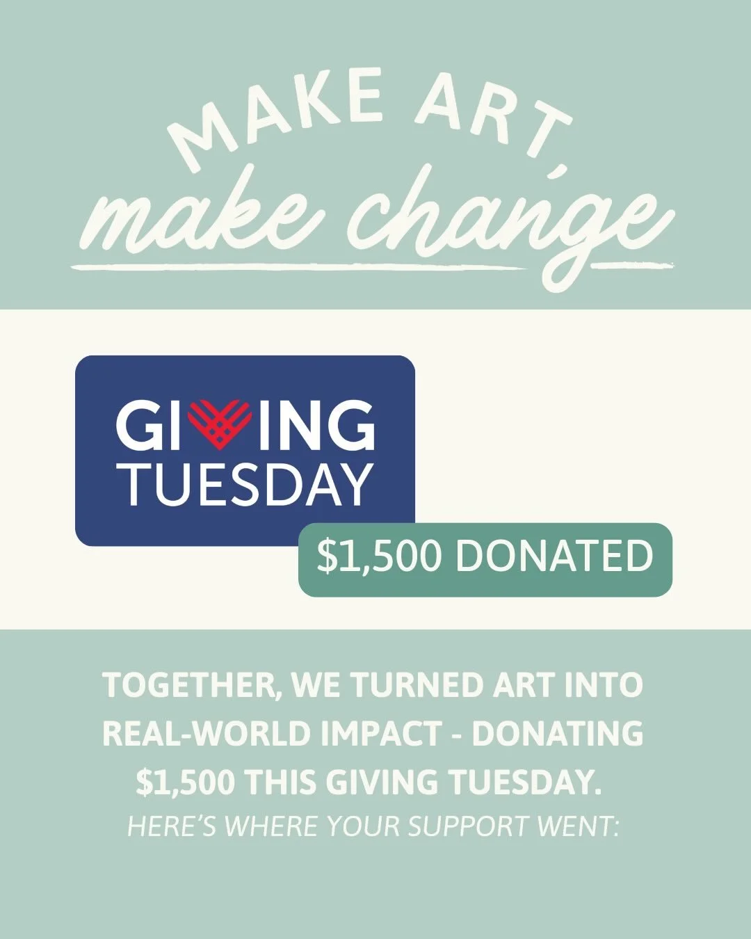 Happy Giving Tuesday! Through our Ten Days of Deals sale, our Make Art Make Change fund, and an incredible set of donation matches, we were able to give $1,500 to organizations close to our hearts:

✨ NAMI @namicommunicate 
✨ CT-ALIVE 
✨ The Empower 