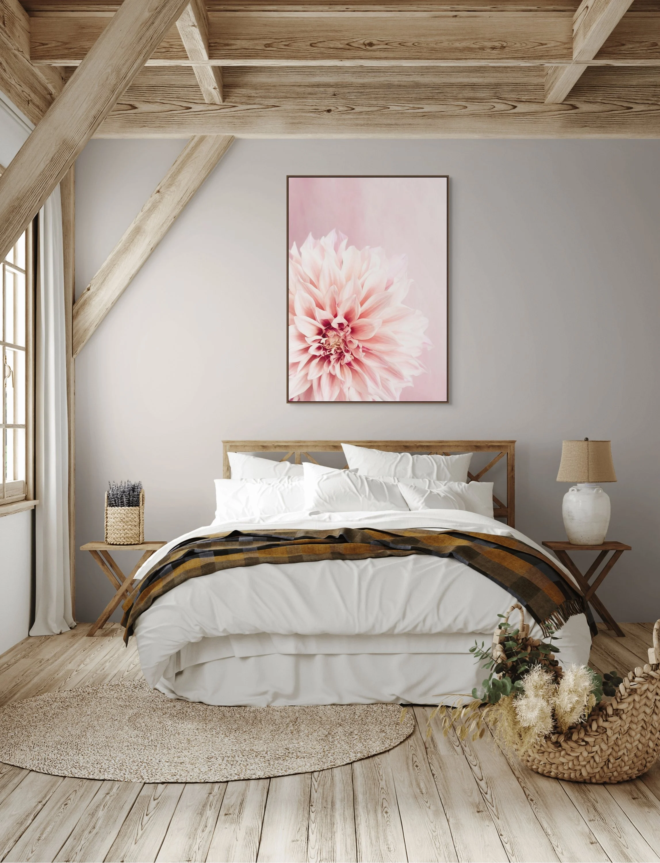 Soft blush pink dahlia flower close-up with delicate layered petals.