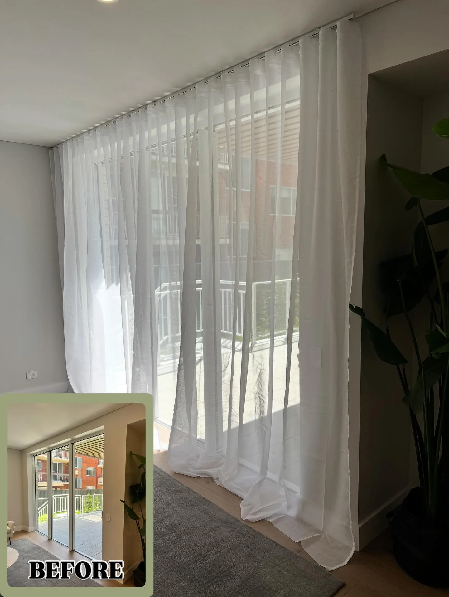 Another new unit about to hit the market. They needed an effective way to block out the neighbour&rsquo;s unit block but still let the light in. These ceiling mounted s-fold sheers are the perfect solution. 

↙️ Have a look at the view before we got 