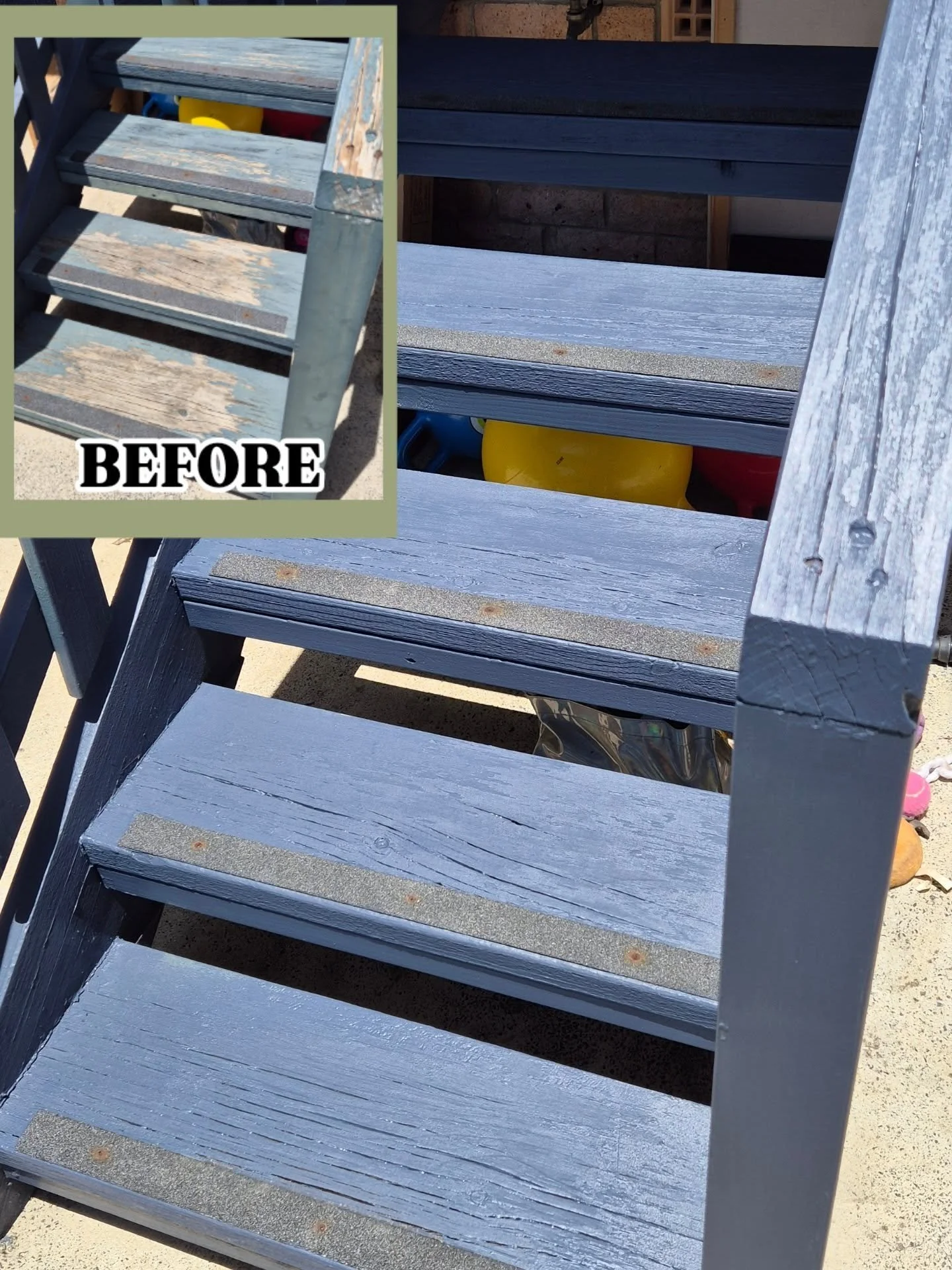 Breathing life back into this rear entryway for a duplex in #curlcurl . The weather had taken its toll on these north facing rear steps. 

↖️ Have a look at the state they were in before we started

#TheHandyNeighbour #propertymaintenance #handymanse