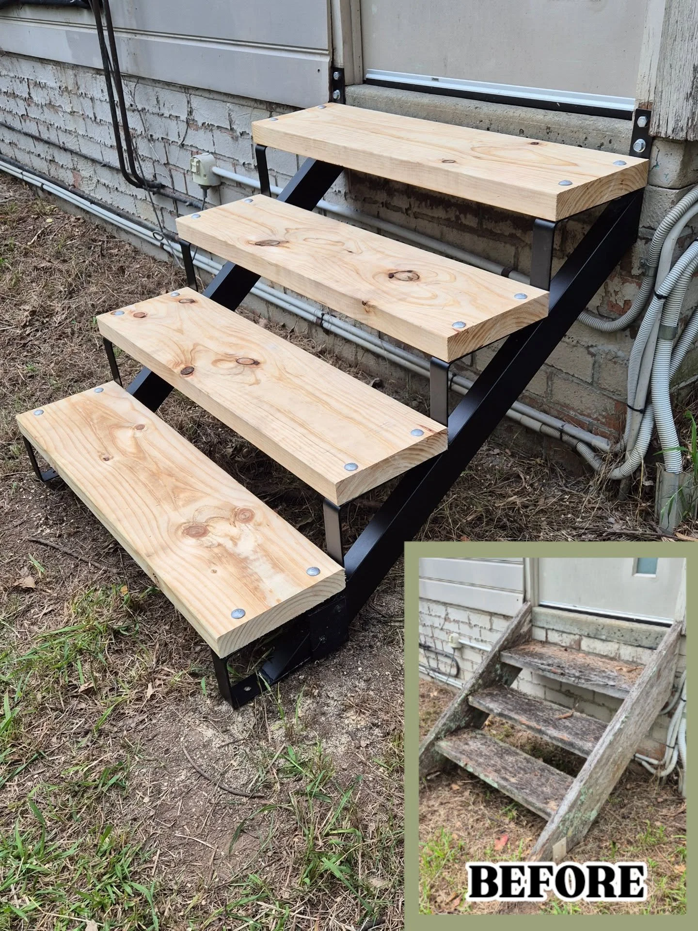 A new access staircase for this garages side entry. The previous unit had become unsafe and needed replacing. We used powder coated steel stringers to ensure longevity in the harsh conditions it is exposed to. 

↘️ Have a look at the condition of the