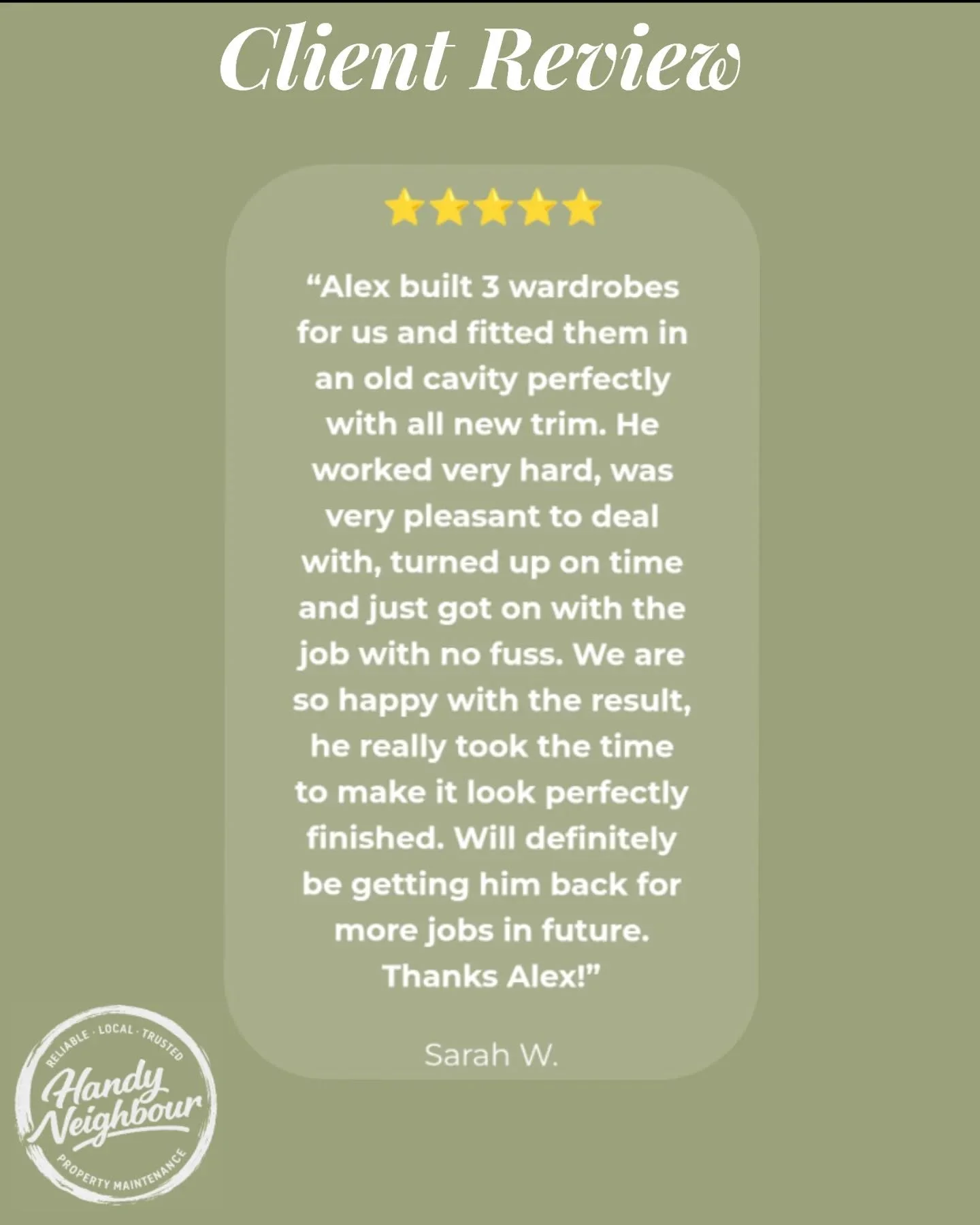 More great feedback from our amazing clients.  Thank you for trusting us with your renovations!

#TheHandyNeighbour #propertymaintenance #clientlove #northernbeaches #supportlocal