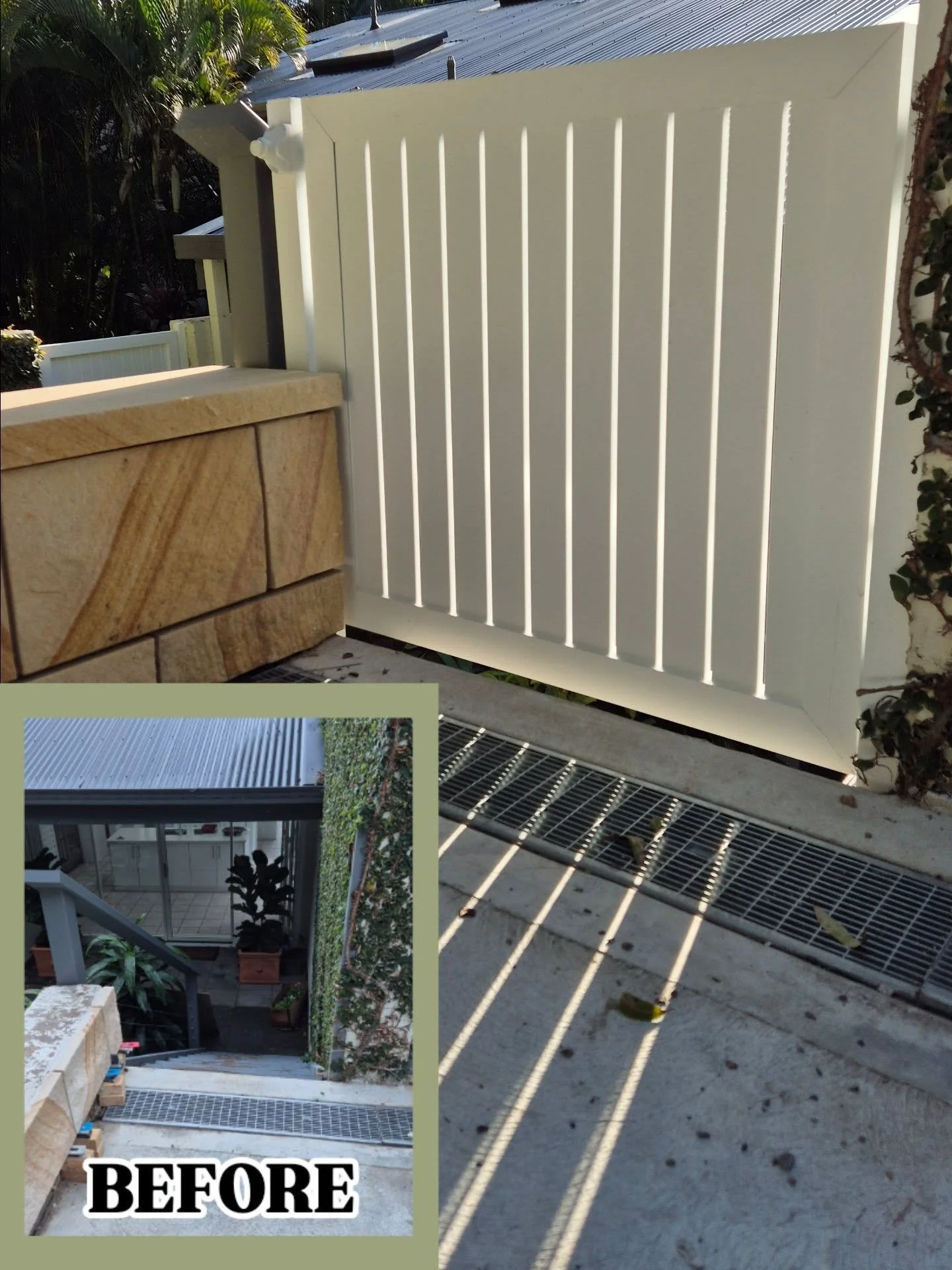 Another custom gate for my clients in #avalonbeach . We went for smaller gaps here to provide more privacy, blocking the view into the house from the driveway.

↙️ Have a look at the lack of privacy before we started

📞 Contact us today for an oblig