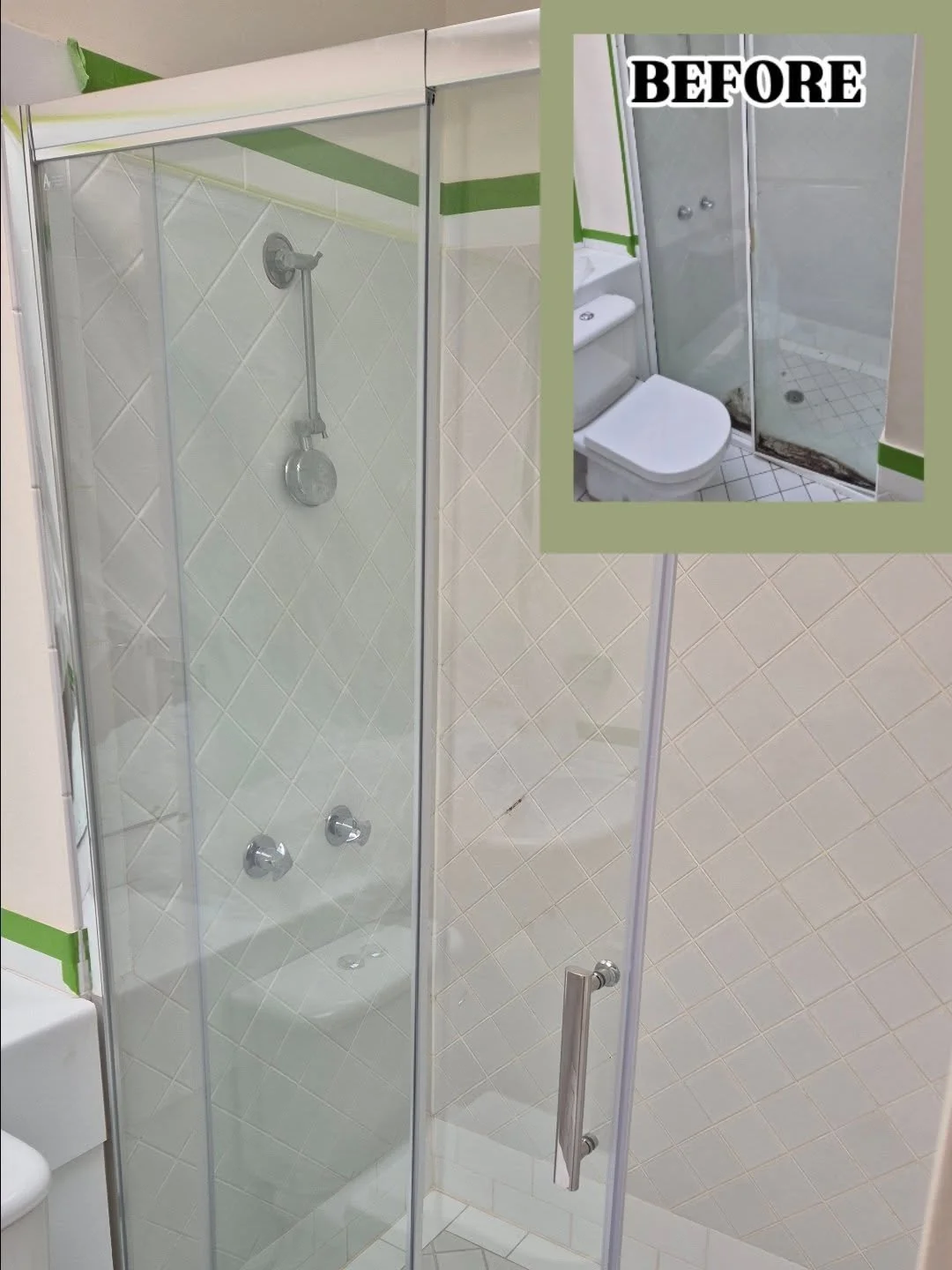 Replacement shower screen for this unit in #deewhy . This old screen needed to be updated to match the rest of the renovation completed and to bring it in to the modern aesthetic. 

↗️ Have a look at the deterioration of the glass before we began

📞