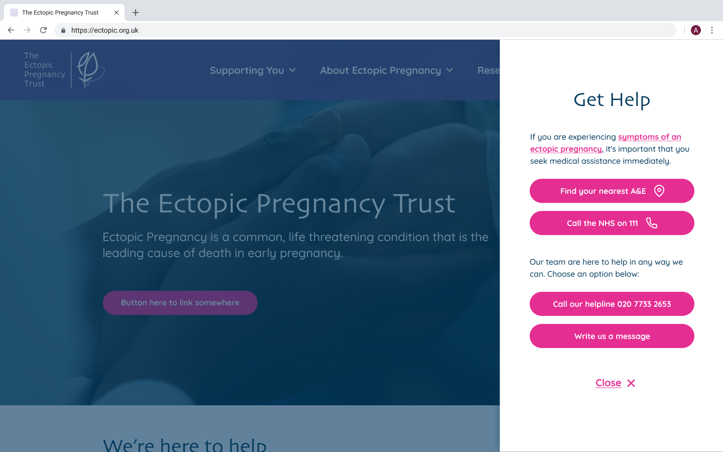 EPT homepage with floating action button active