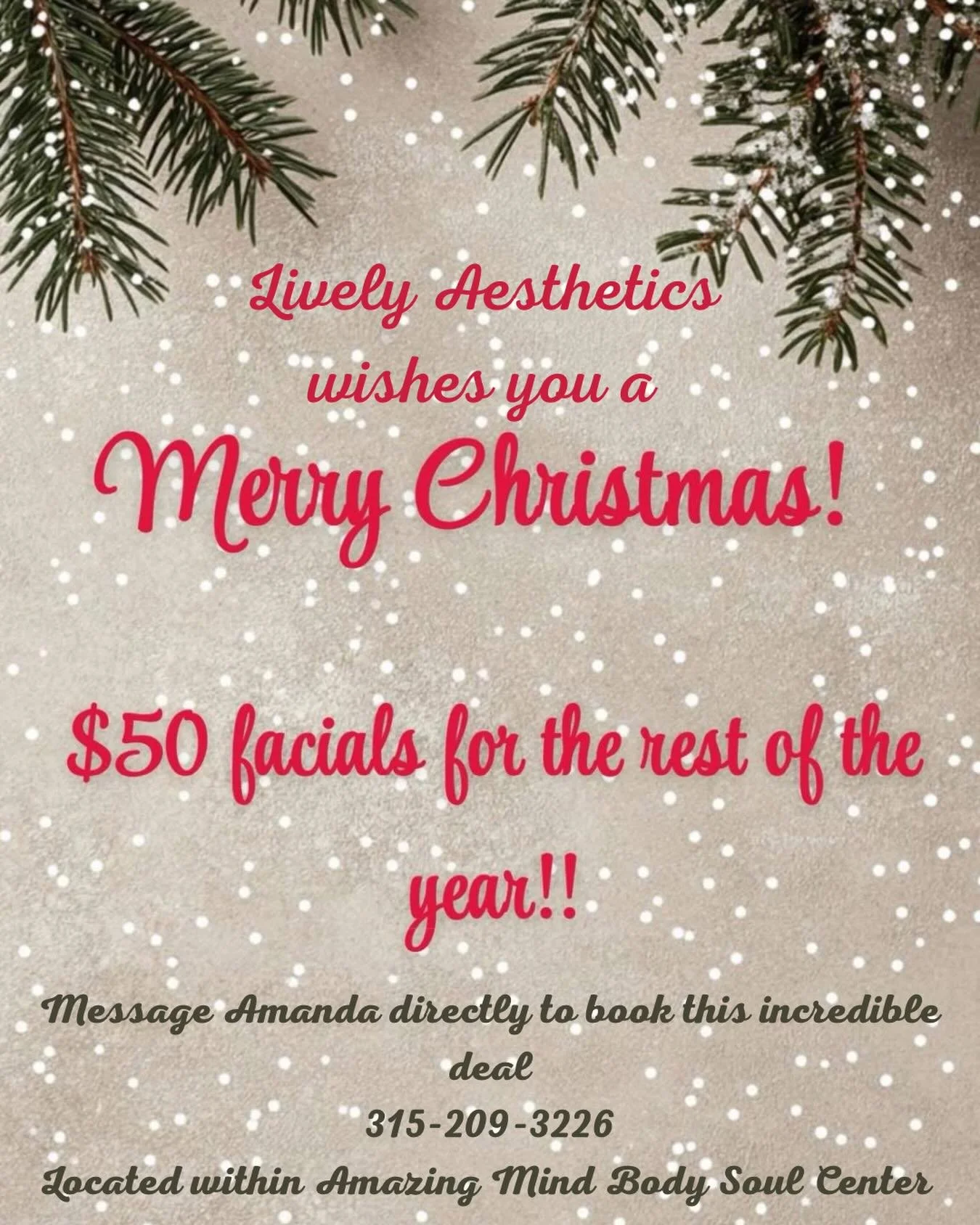 Our Aesthetician Amanda is Offering a truly Jaw-Dropping Deal for the rest of 2025!!!! Connect with her directly to book your holistic skincare treatment!!! &hearts;️❄️🌲 https://lively-aesthetics-cdga.square.site/