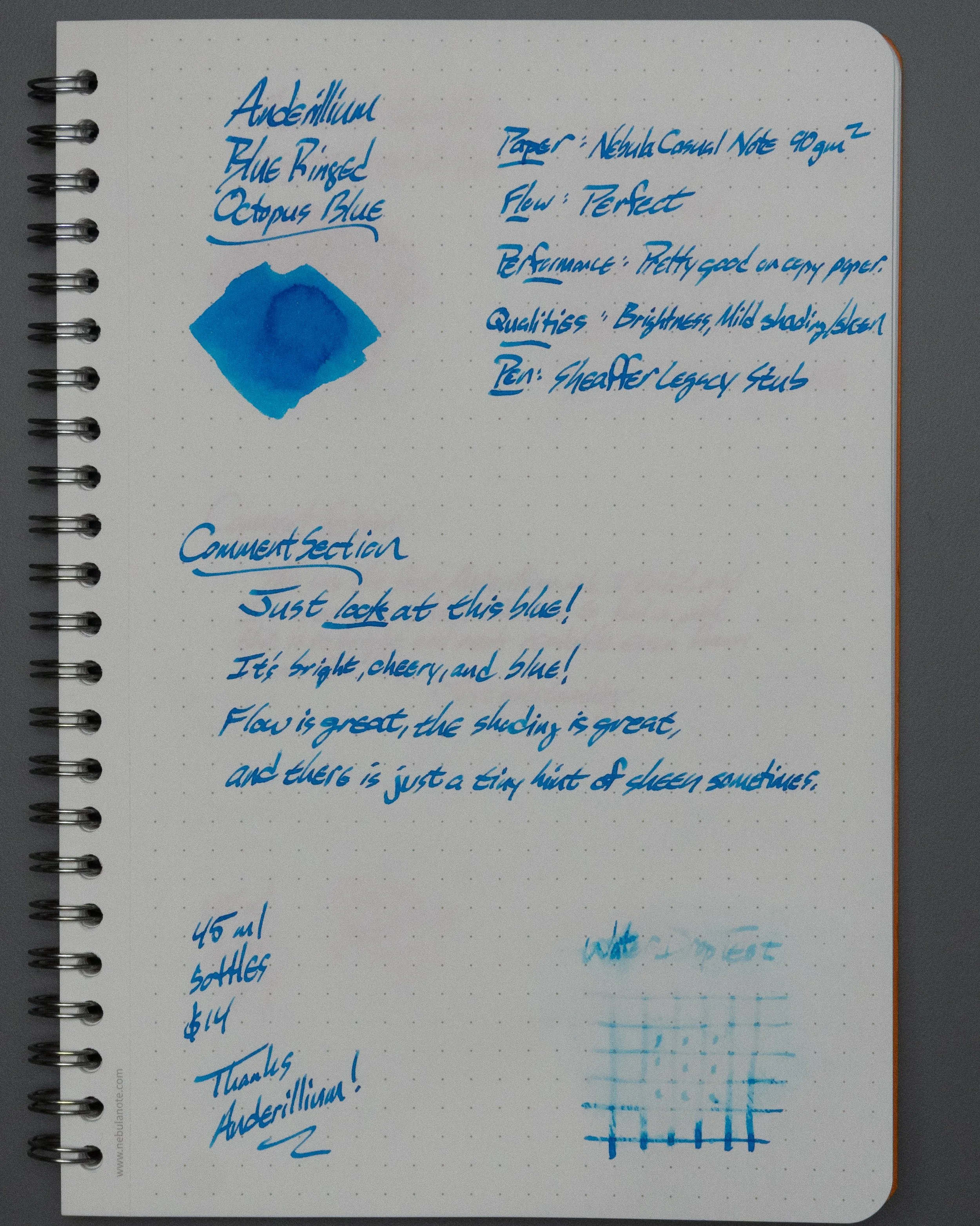A page of writing with this awesome blue ink.