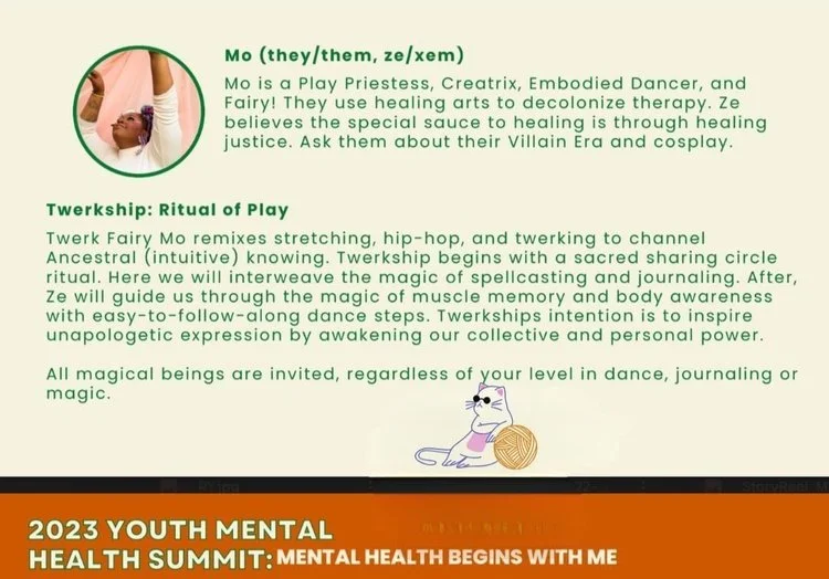 Youth Mental Health Summit (2023)
Workshop Facilitator — Led embodied healing session supporting youth mental wellness through movement and ritual.