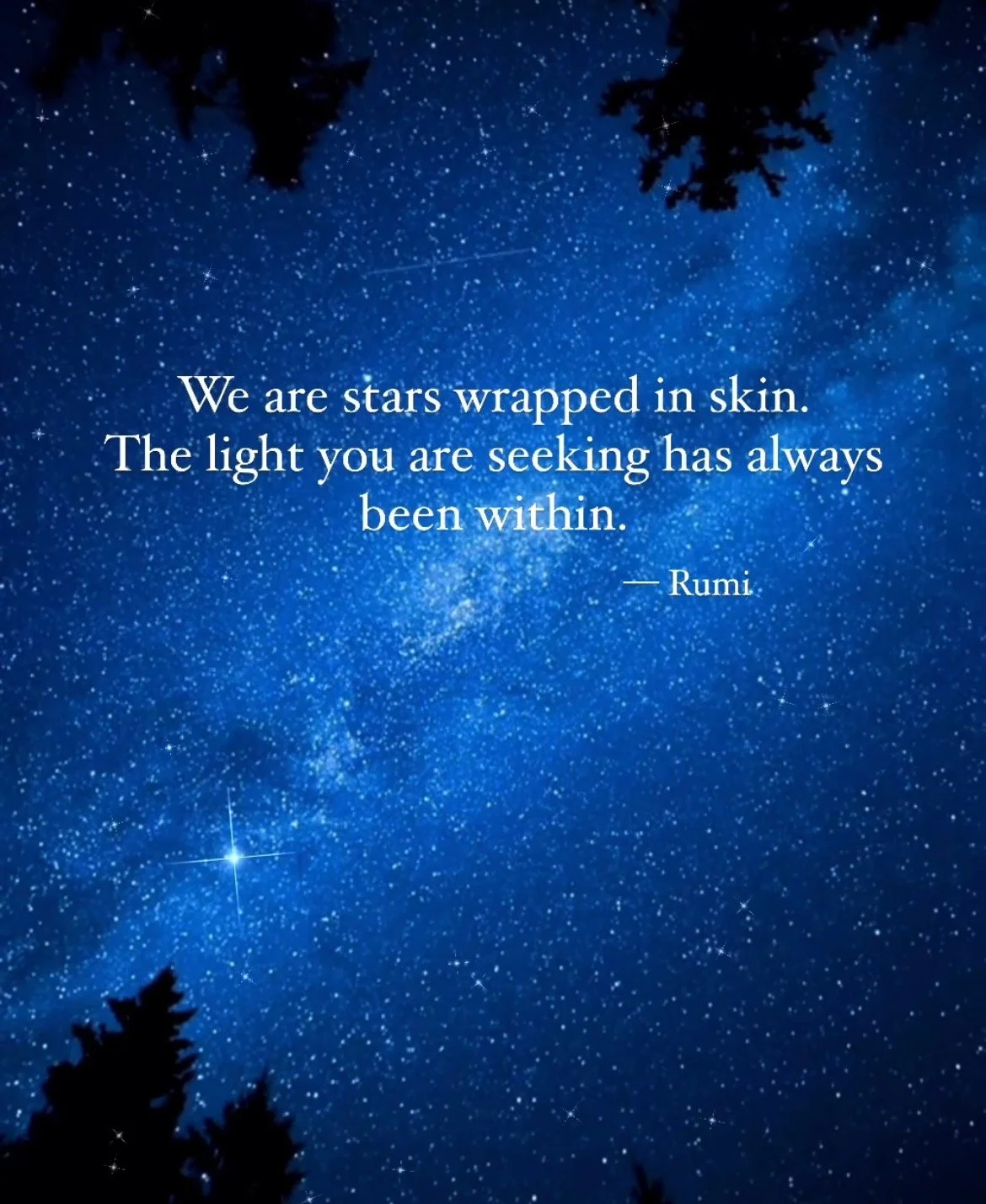 We are stars wrapped in skin. The light you are seeking has always been within. -- Rumi