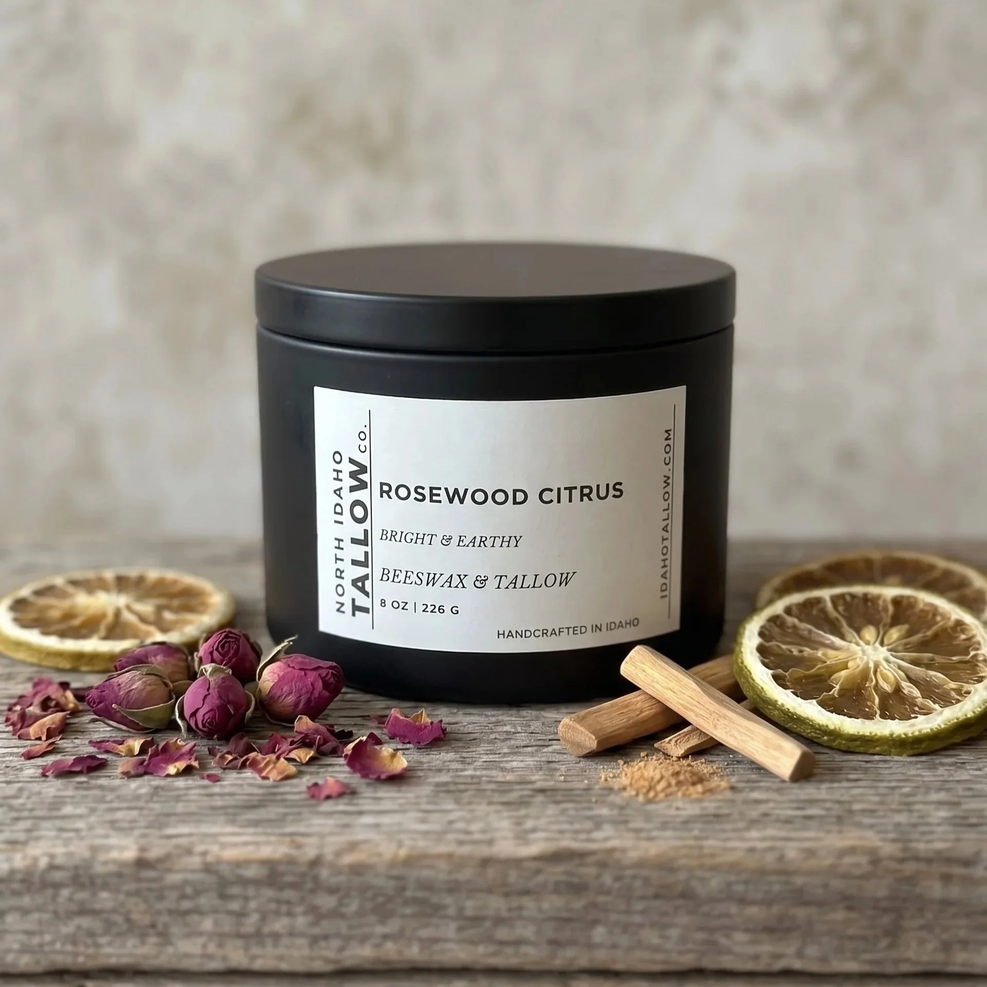beeswax candle scented rosewood citrus